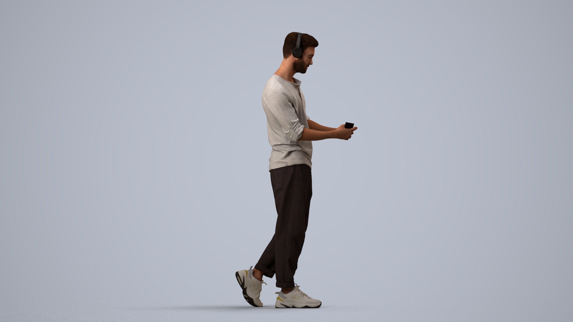 3D scanned man standing casual, photorealistic archviz people for Enscape and SketchUp, side view render