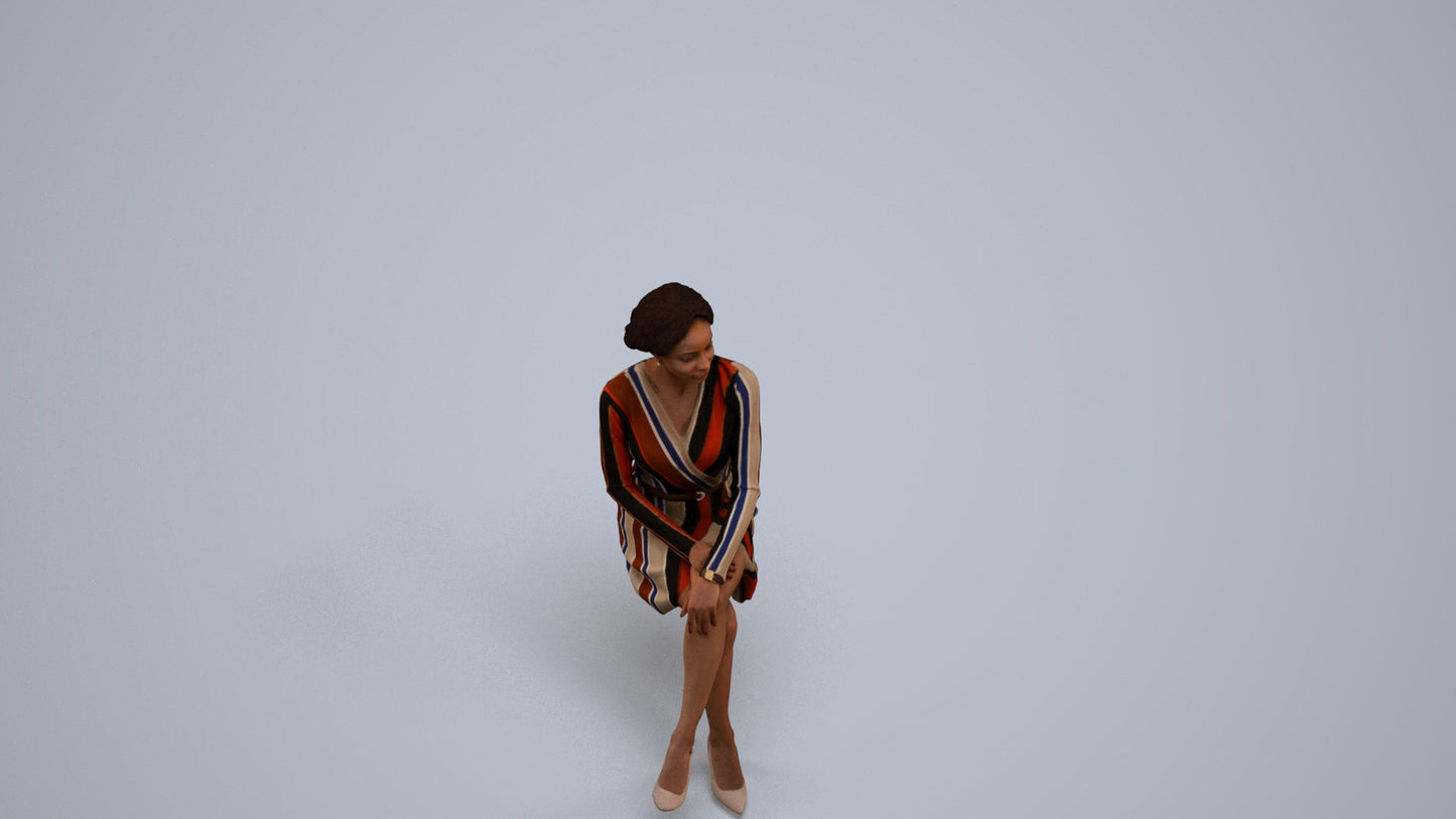3D people model woman casual sitting, scanned human for 3ds Max rendering, back view render