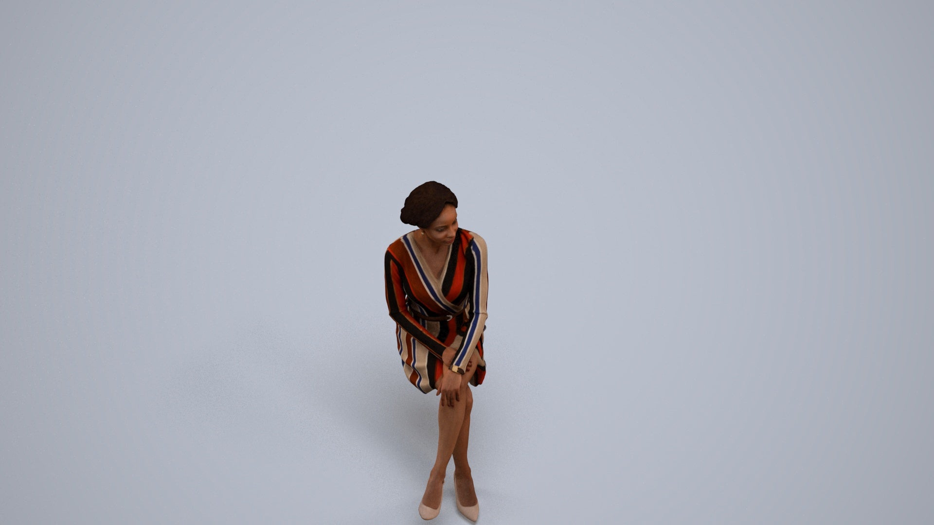 3D people model woman casual sitting, scanned human for 3ds Max rendering, back view render