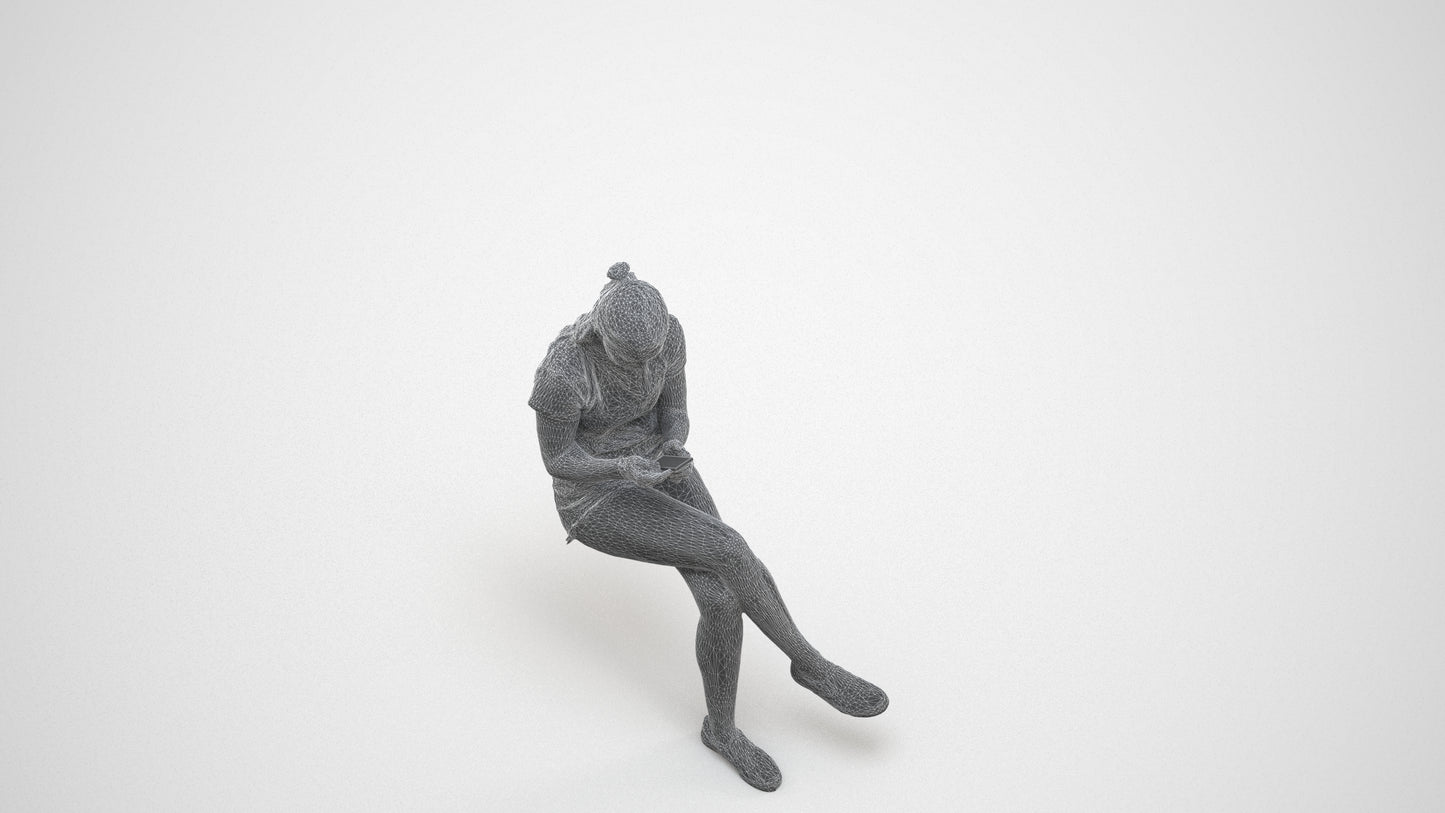 photogrammetry 3D girl casual kids, realistic human model archviz FBX, wireframe three-quarter view