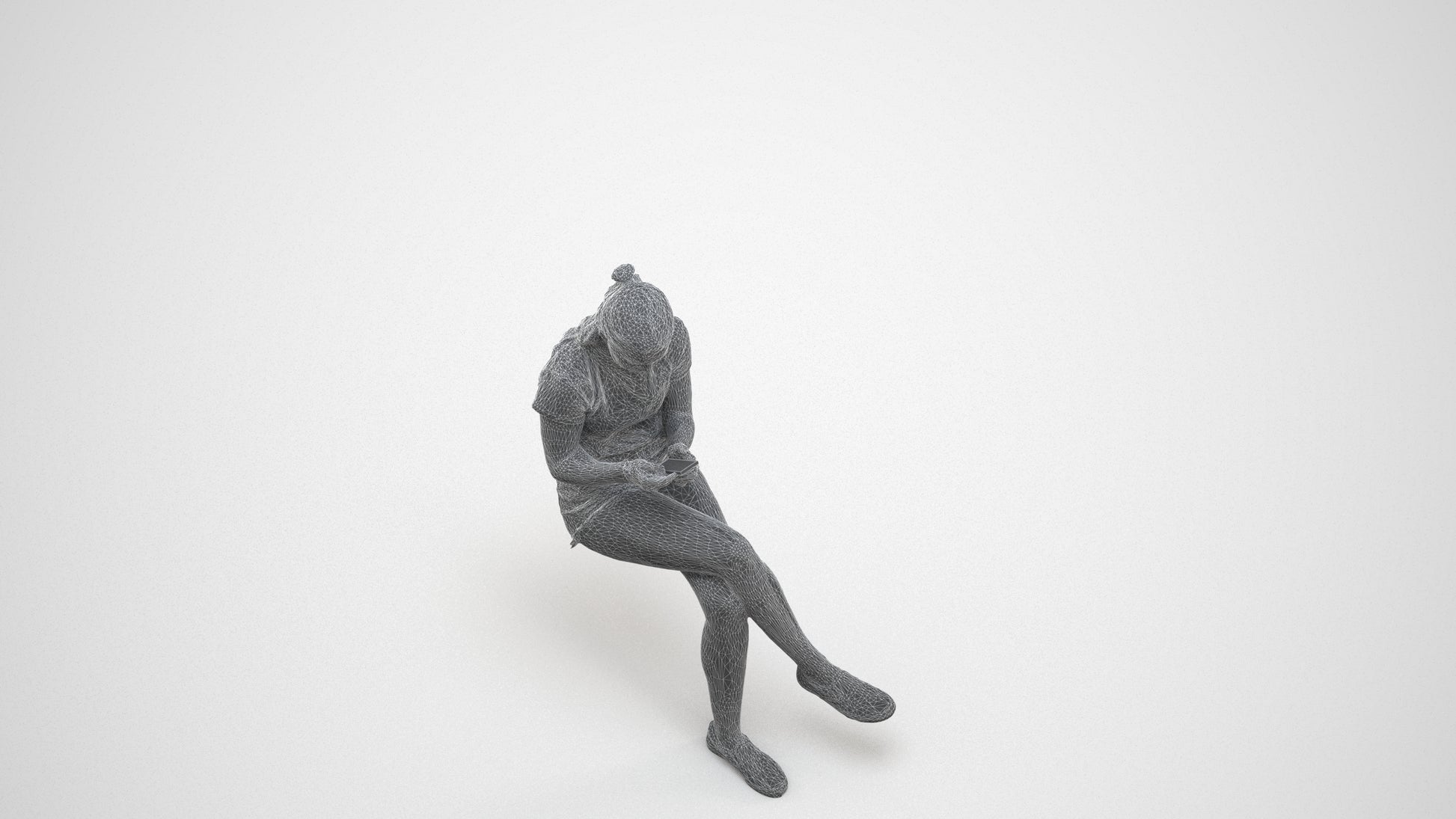 photogrammetry 3D girl casual kids, realistic human model archviz FBX, wireframe three-quarter view