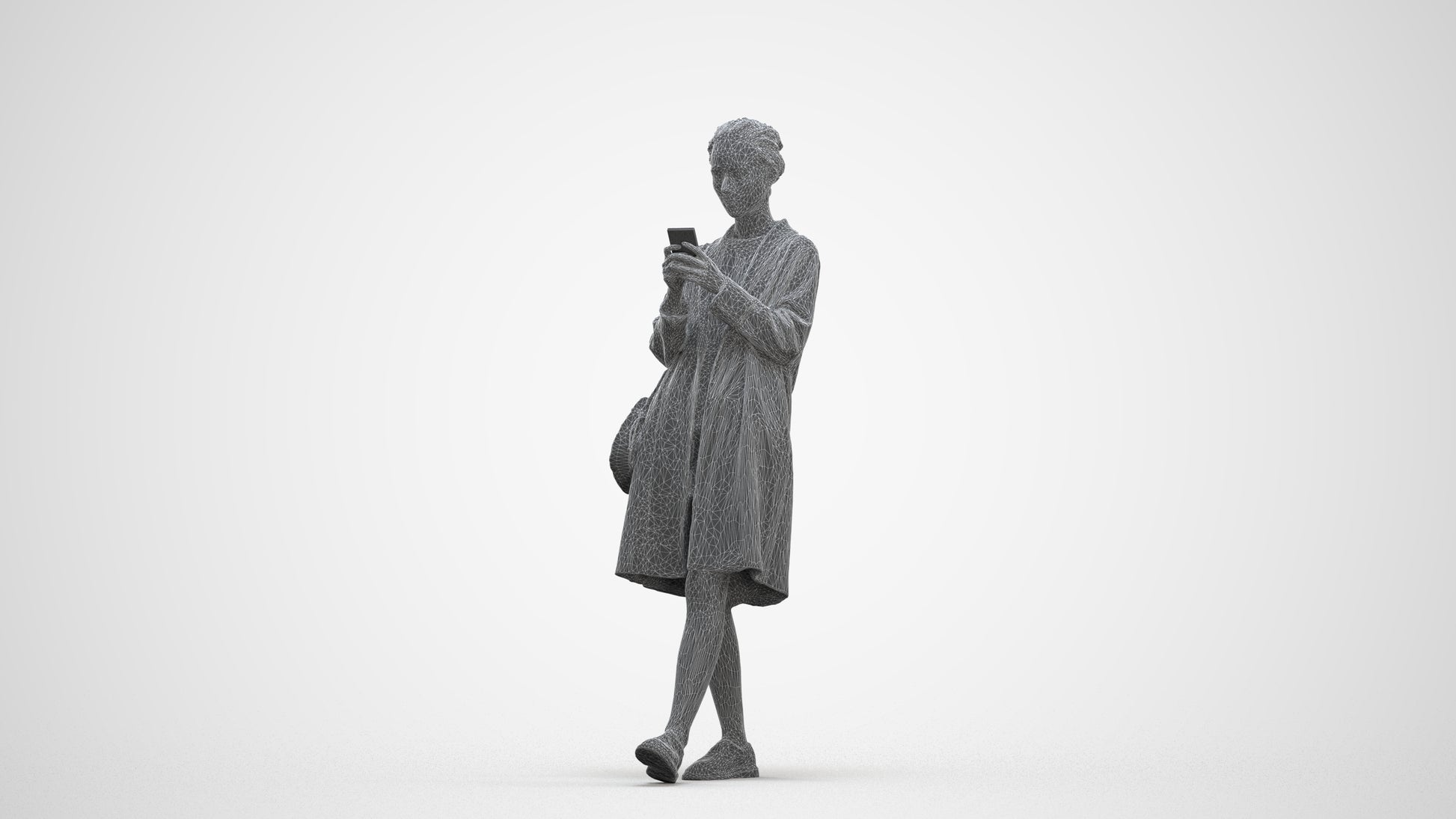realistic 3D people woman casual standing, render-ready for V-Ray and Corona, FBX OBJ, three-quarter front view render