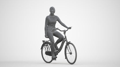 realistic 3D human woman casual cycling, archviz people FBX OBJ for Blender, three-quarter front view render
