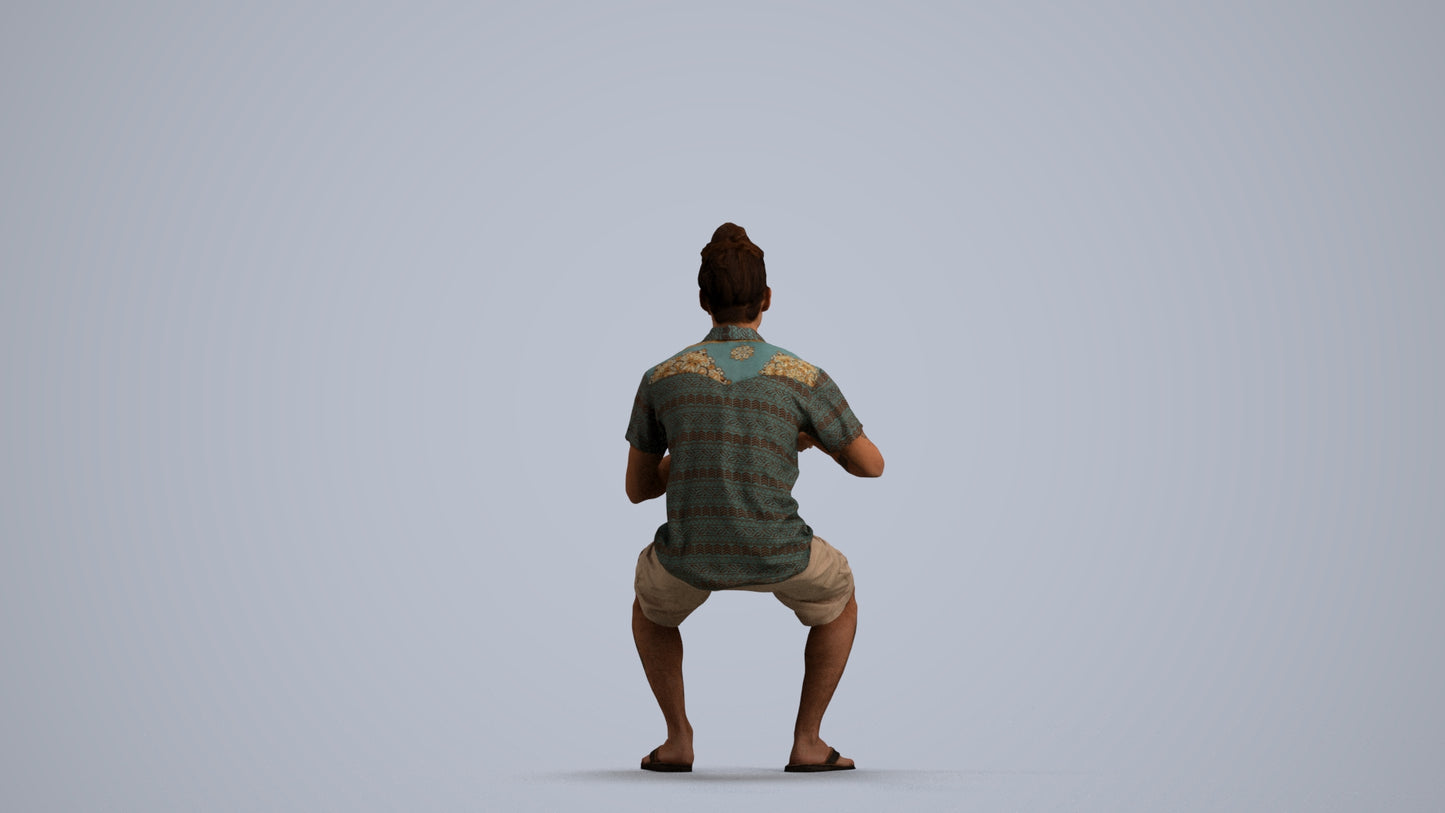 scanned 3D man casual sitting, photogrammetry people for Enscape and V-Ray, front view render