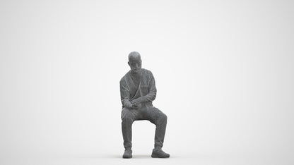 3D people model man casual sitting, scanned human for 3ds Max rendering, three-quarter front view render