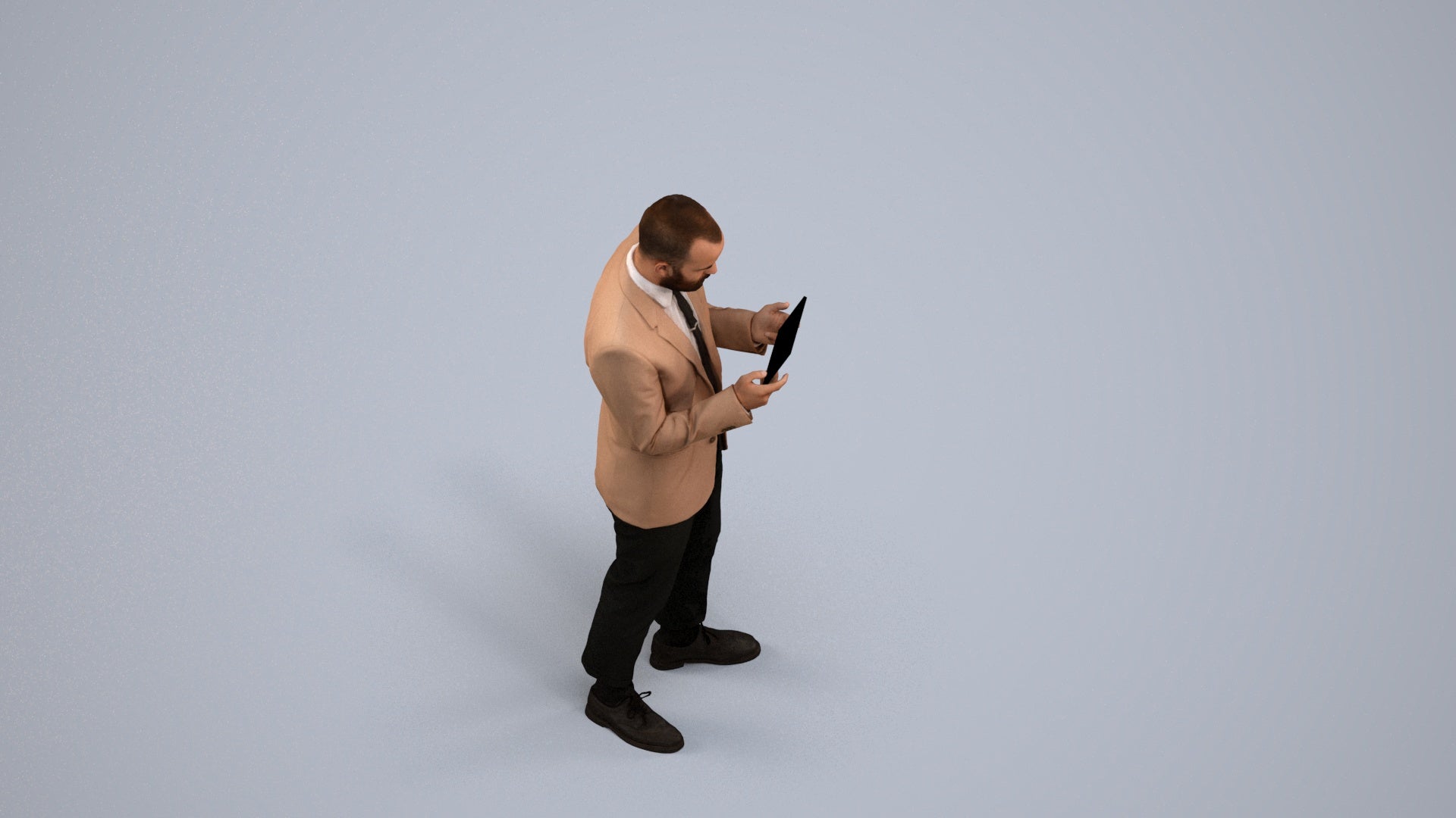 realistic 3D man business standing, scanned archviz people for Blender and 3ds Max, back view render