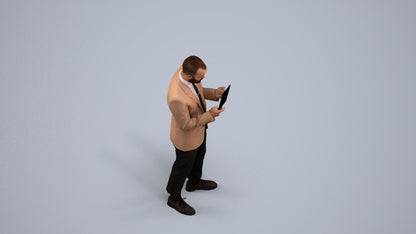 realistic 3D man business standing, scanned archviz people for Blender and 3ds Max, back view render