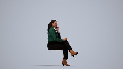 realistic 3D human woman business sitting, archviz people FBX OBJ for Blender, side view render