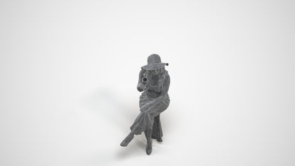 3D scanned woman sitting casual, photorealistic archviz people for Enscape and SketchUp, wireframe three-quarter view