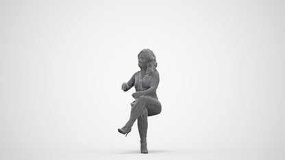 realistic 3D human woman casual sitting, archviz people FBX OBJ for Blender, three-quarter front view render