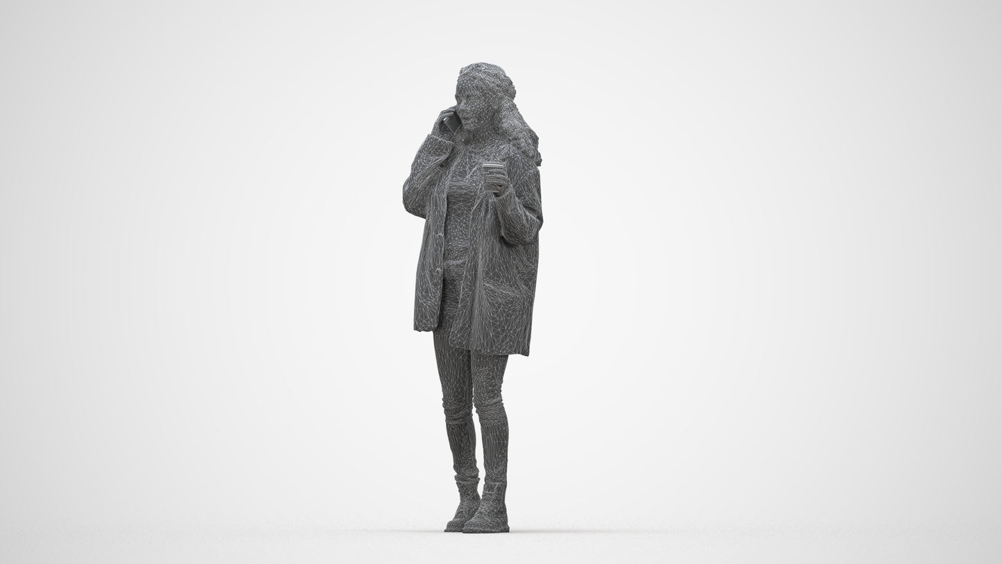realistic 3D human woman casual walking, archviz people FBX OBJ for Blender, wireframe back view