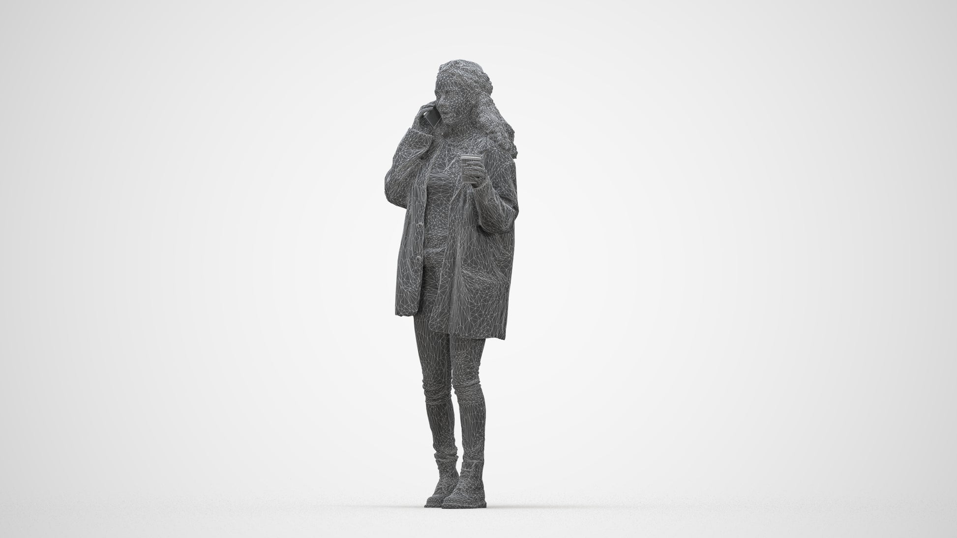 realistic 3D human woman casual walking, archviz people FBX OBJ for Blender, wireframe back view