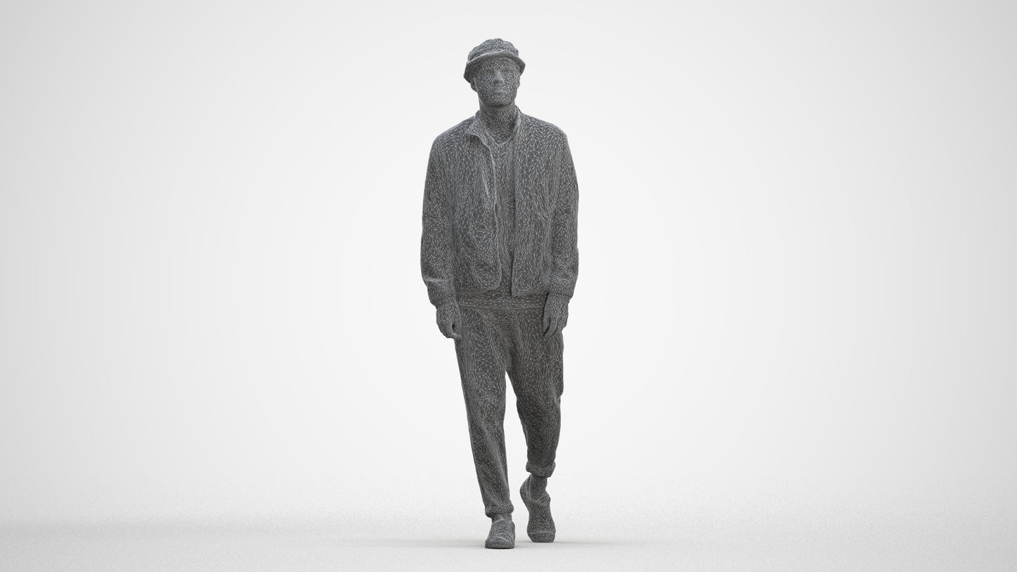 scanned 3D man casual walking, photogrammetry people for Enscape and V-Ray, three-quarter front view render