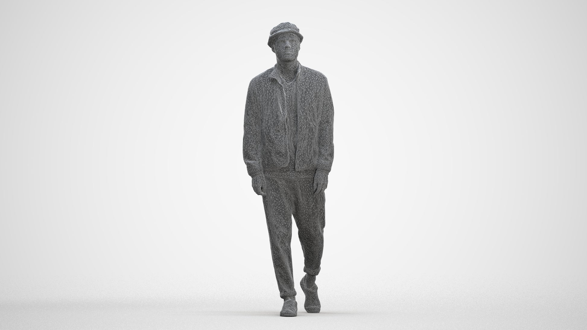 scanned 3D man casual walking, photogrammetry people for Enscape and V-Ray, three-quarter front view render