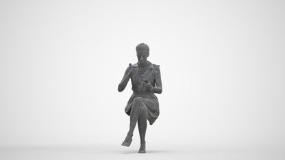 3D scanned woman sitting casual, photorealistic archviz people for Enscape and SketchUp, three-quarter front view render