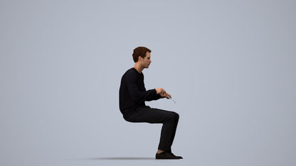 scanned 3D man casual sitting, photogrammetry people for Enscape and V-Ray, side view render