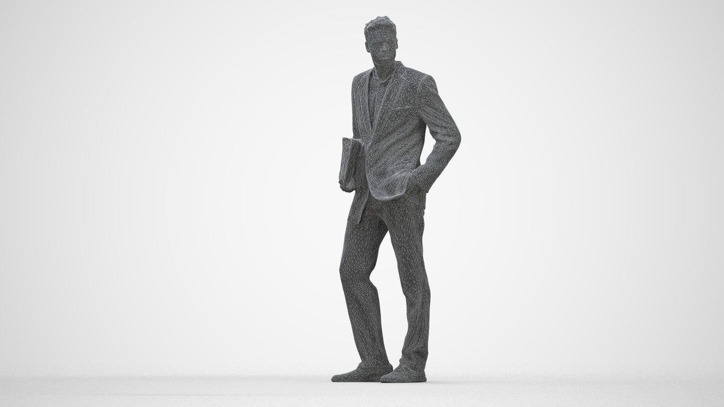 3D people model man business, scanned human for 3ds Max rendering, wireframe back view