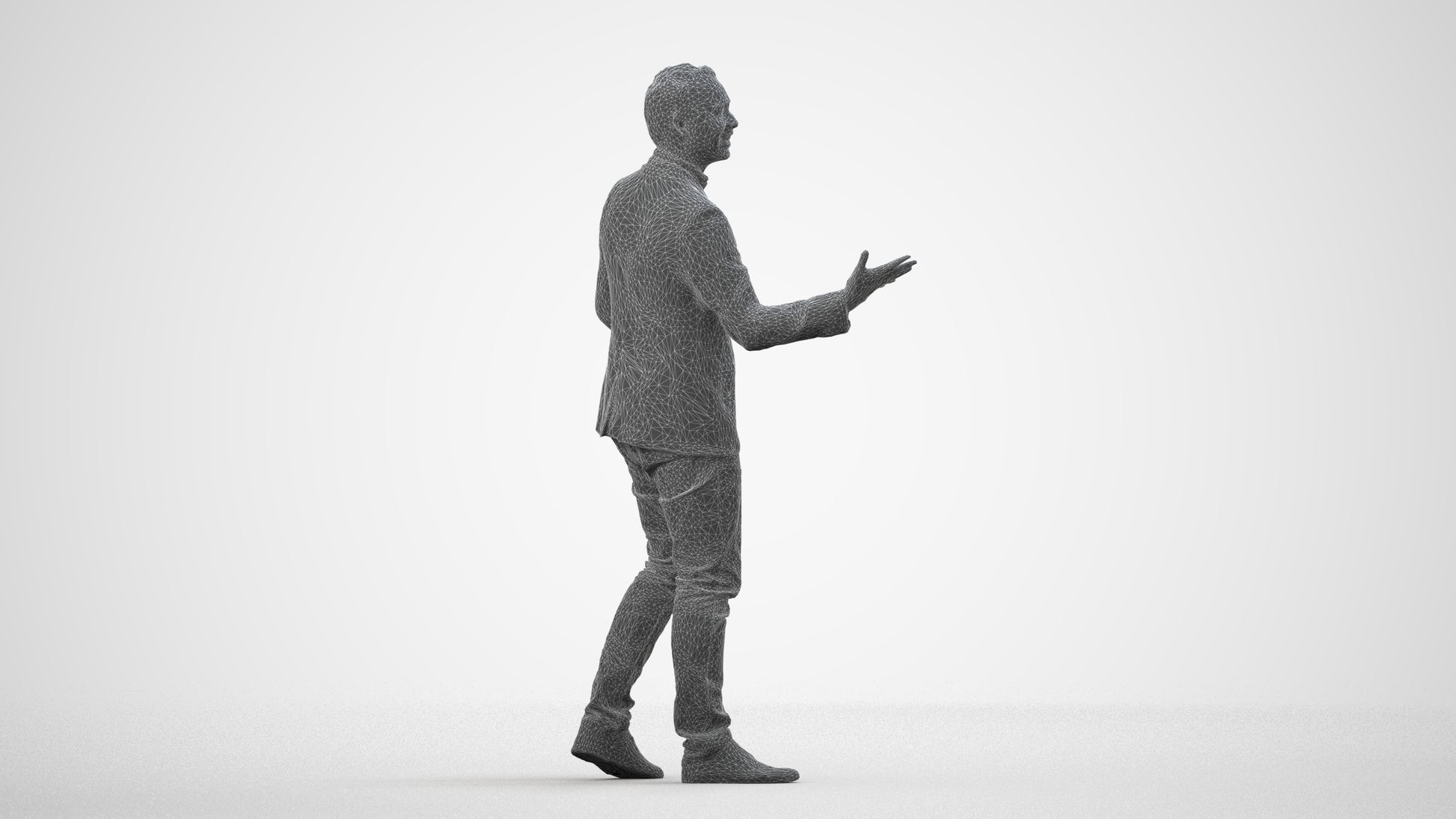 realistic 3D human man business, archviz people FBX OBJ for Blender, wireframe side view