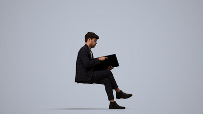 scanned 3D man business, photogrammetry people for Enscape and V-Ray, side view render