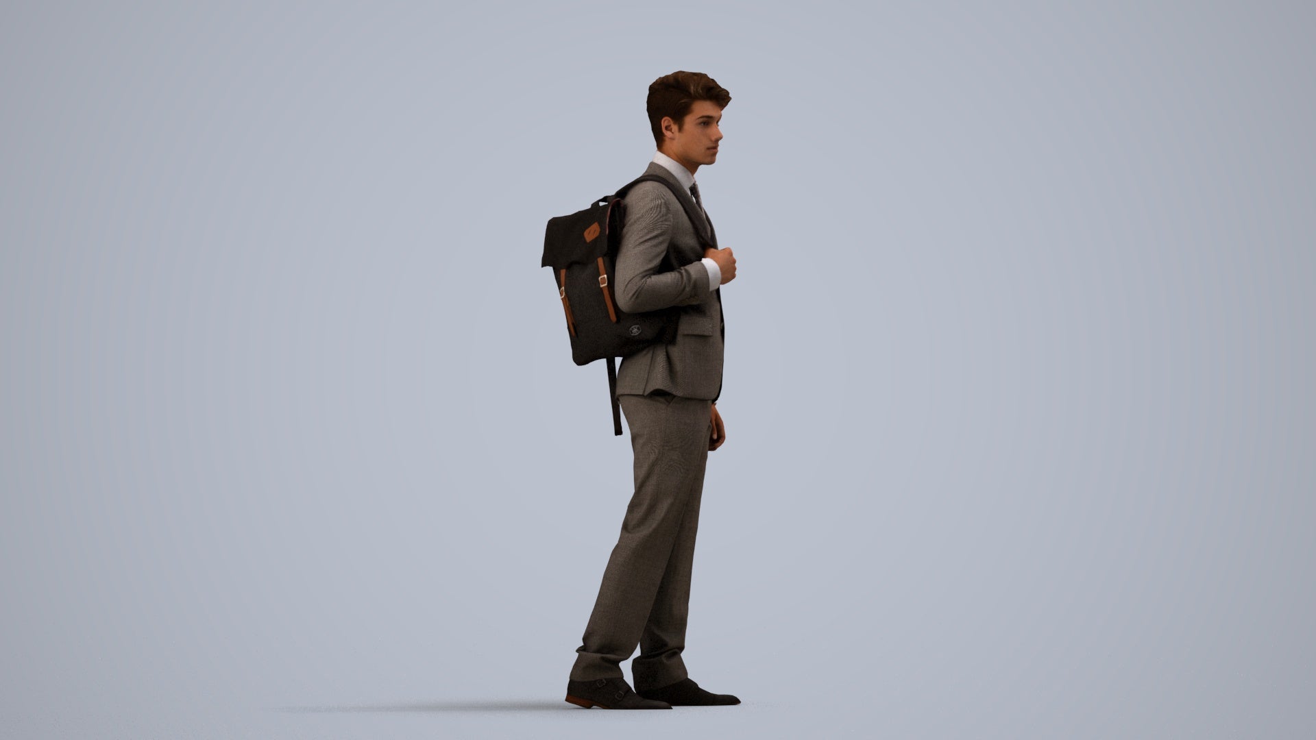 3D scanned man walking business, photorealistic archviz people for Enscape and SketchUp, side view render