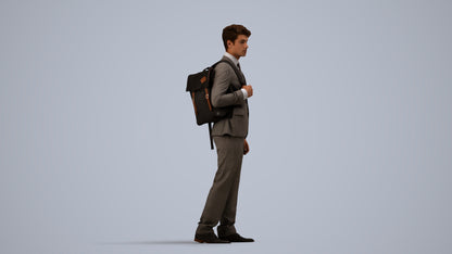 3D scanned man walking business, photorealistic archviz people for Enscape and SketchUp, side view render