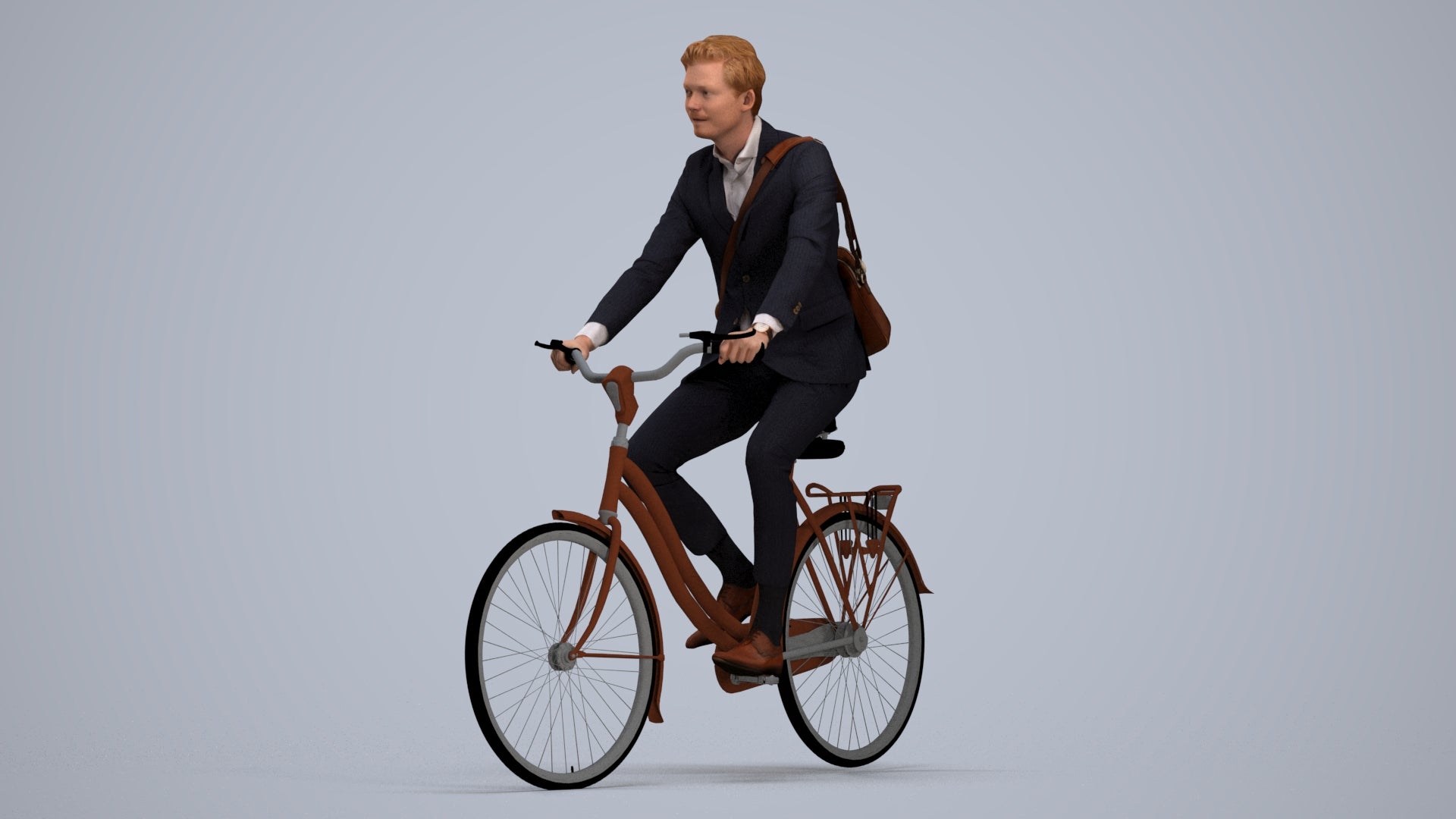 photogrammetry 3D man business cycling, realistic human model archviz FBX, standing pose render