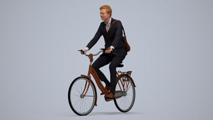 photogrammetry 3D man business cycling, realistic human model archviz FBX, standing pose render