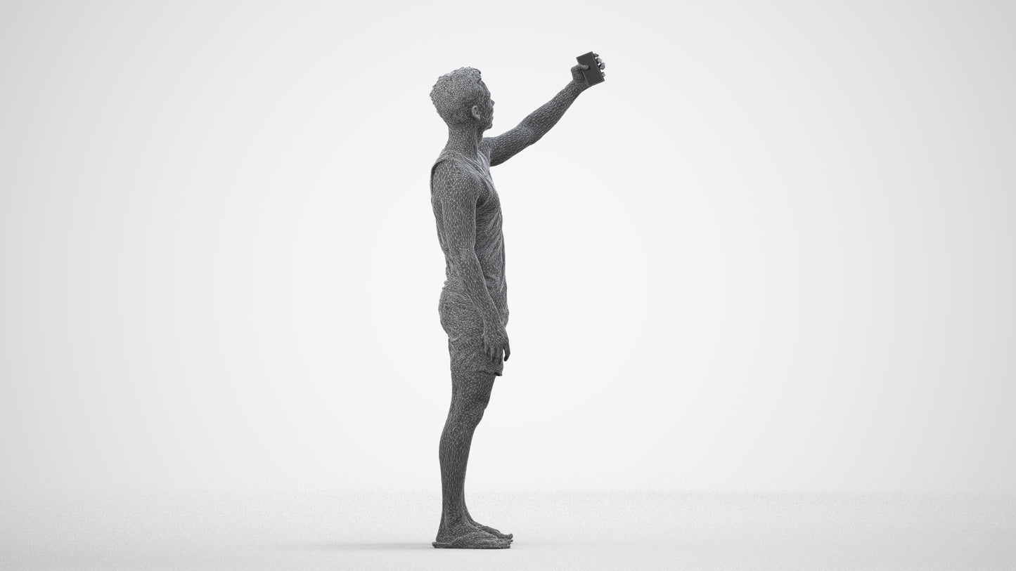 photogrammetry 3D man casual standing, realistic human model archviz FBX, wireframe side view