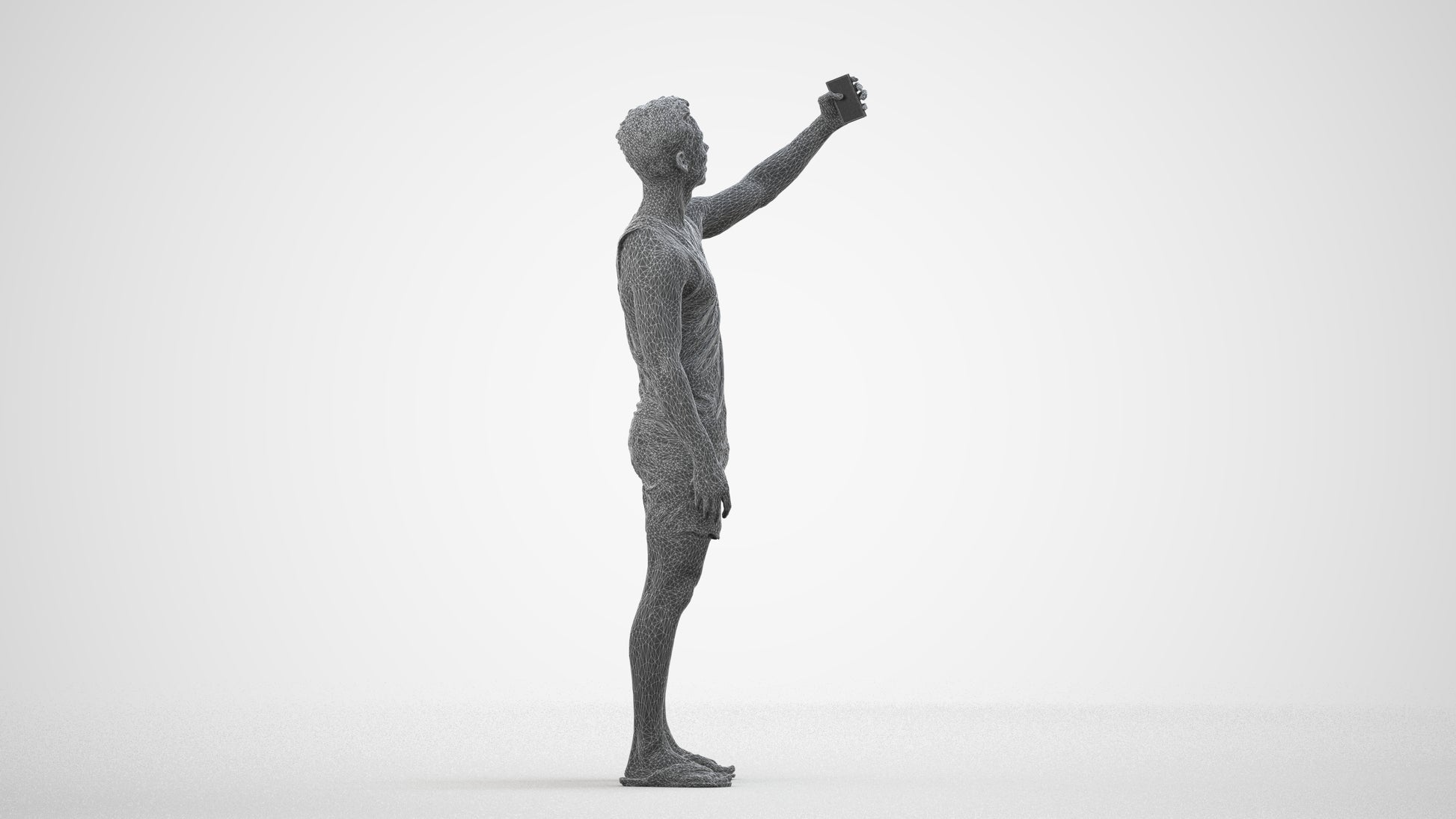 photogrammetry 3D man casual standing, realistic human model archviz FBX, wireframe side view