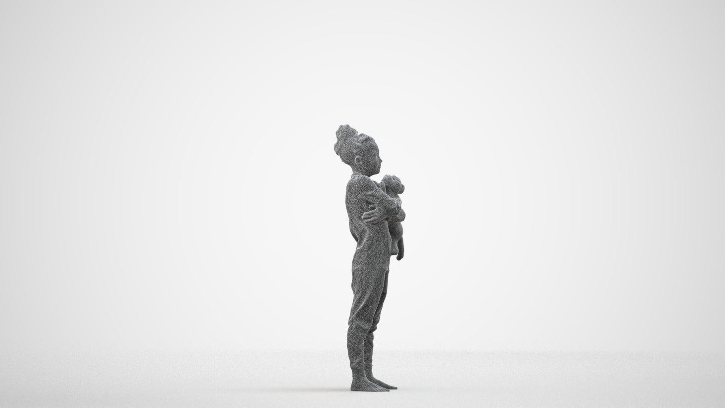 realistic 3D human girl kids, archviz people FBX OBJ for Blender, wireframe side view