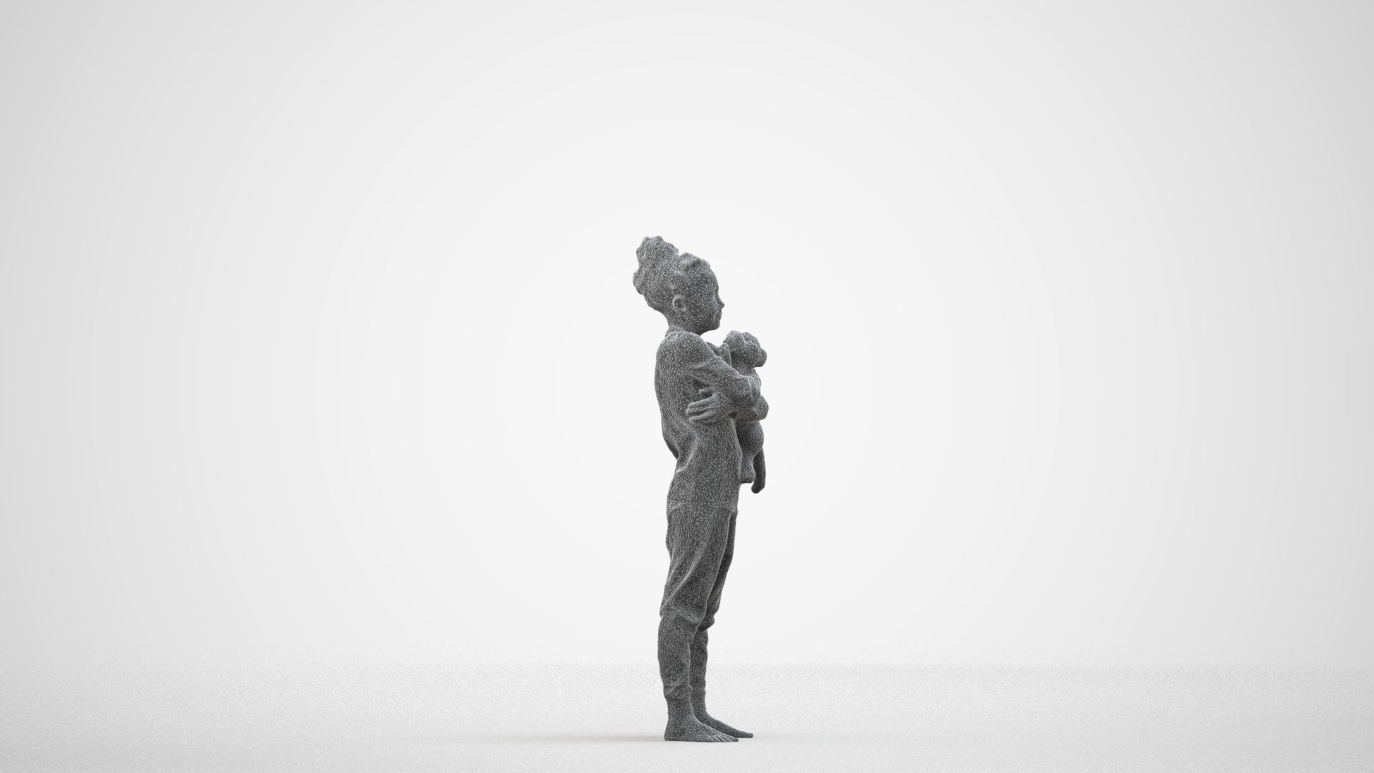 realistic 3D human girl kids, archviz people FBX OBJ for Blender, wireframe side view