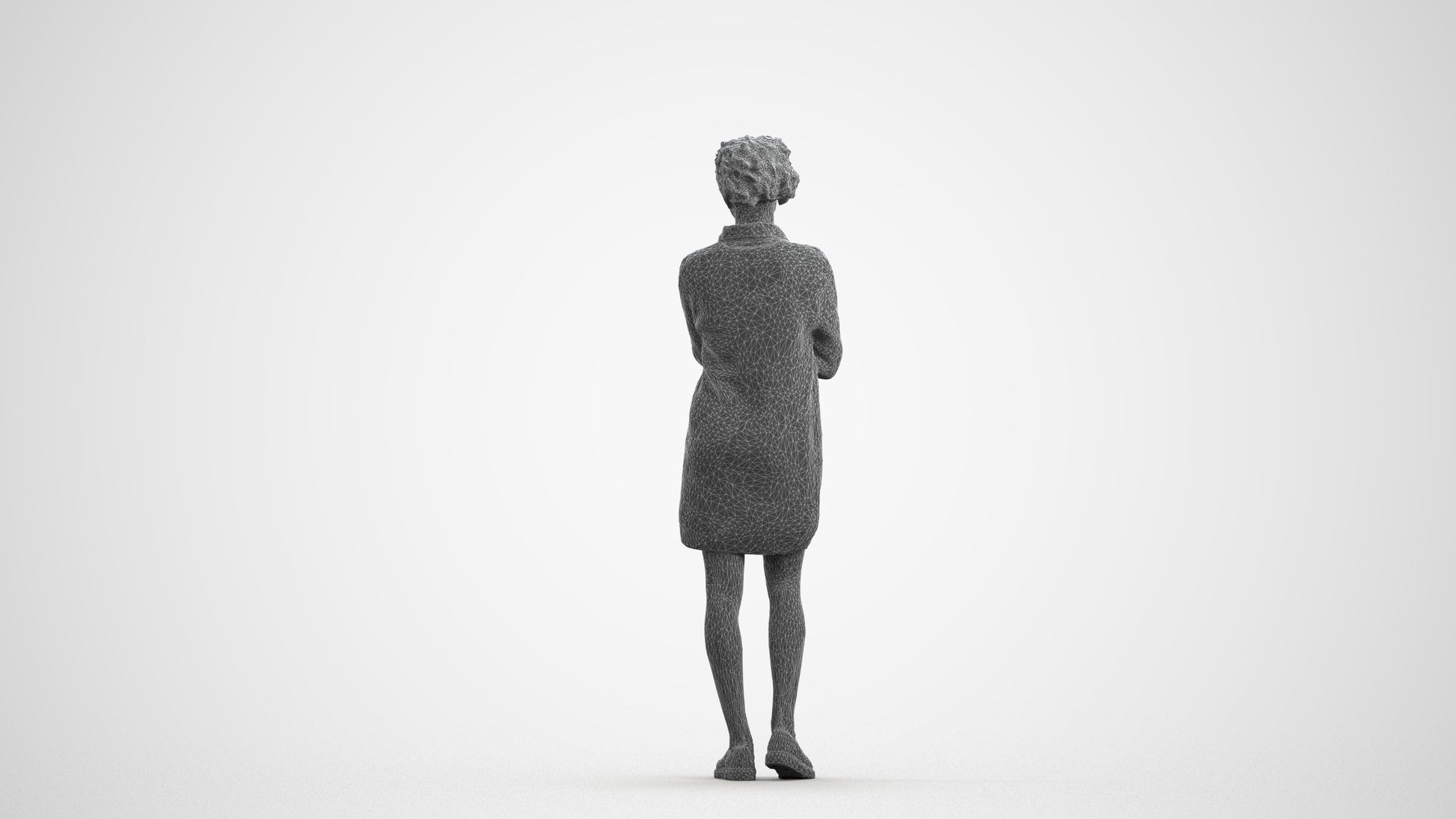realistic 3D woman casual standing, scanned archviz people for Blender and 3ds Max, wireframe front view