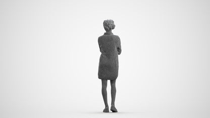 realistic 3D woman casual standing, scanned archviz people for Blender and 3ds Max, wireframe front view