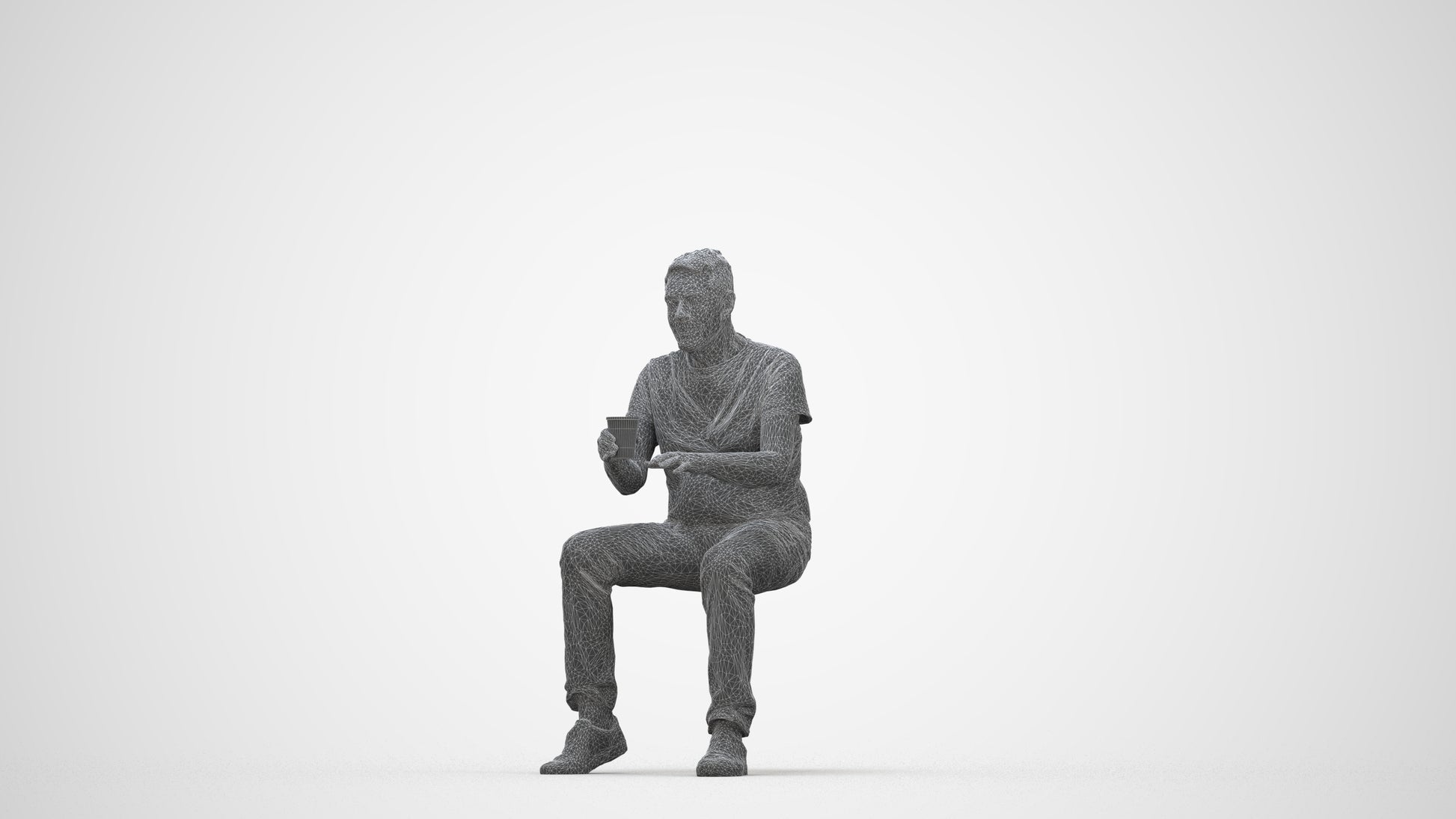 realistic 3D human senior man casual sitting, archviz people FBX OBJ for Blender, wireframe back view