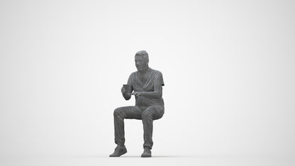 realistic 3D human senior man casual sitting, archviz people FBX OBJ for Blender, wireframe back view