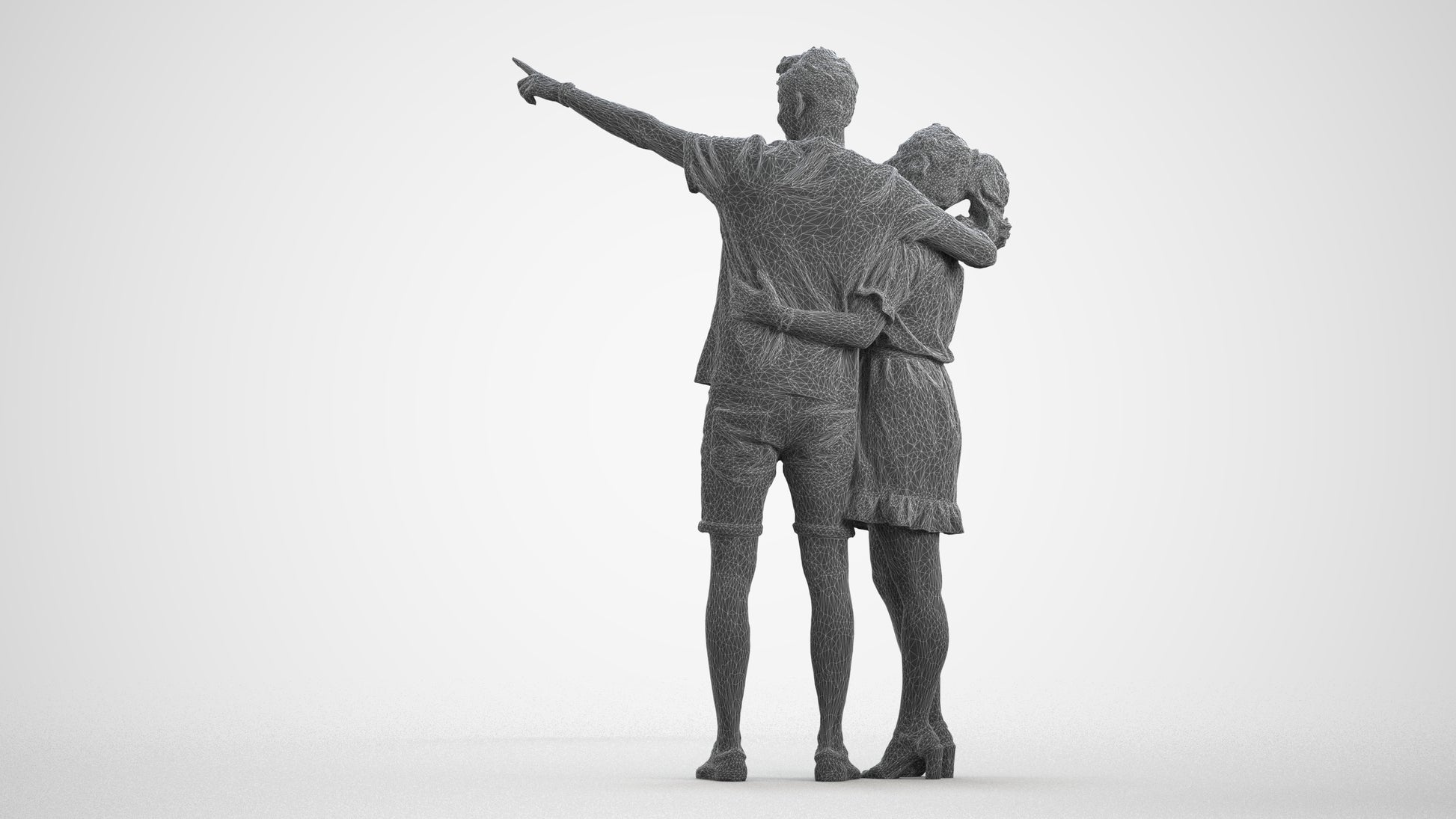 scanned 3D woman casual couple, photogrammetry people for Enscape and V-Ray, wireframe front view