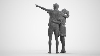scanned 3D woman casual couple, photogrammetry people for Enscape and V-Ray, wireframe front view