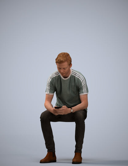 photogrammetry 3D man casual sitting, realistic human model archviz FBX