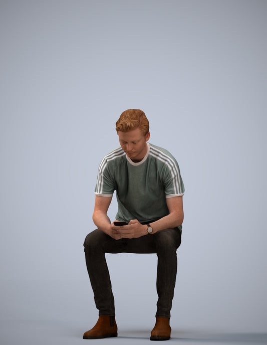 photogrammetry 3D man casual sitting, realistic human model archviz FBX