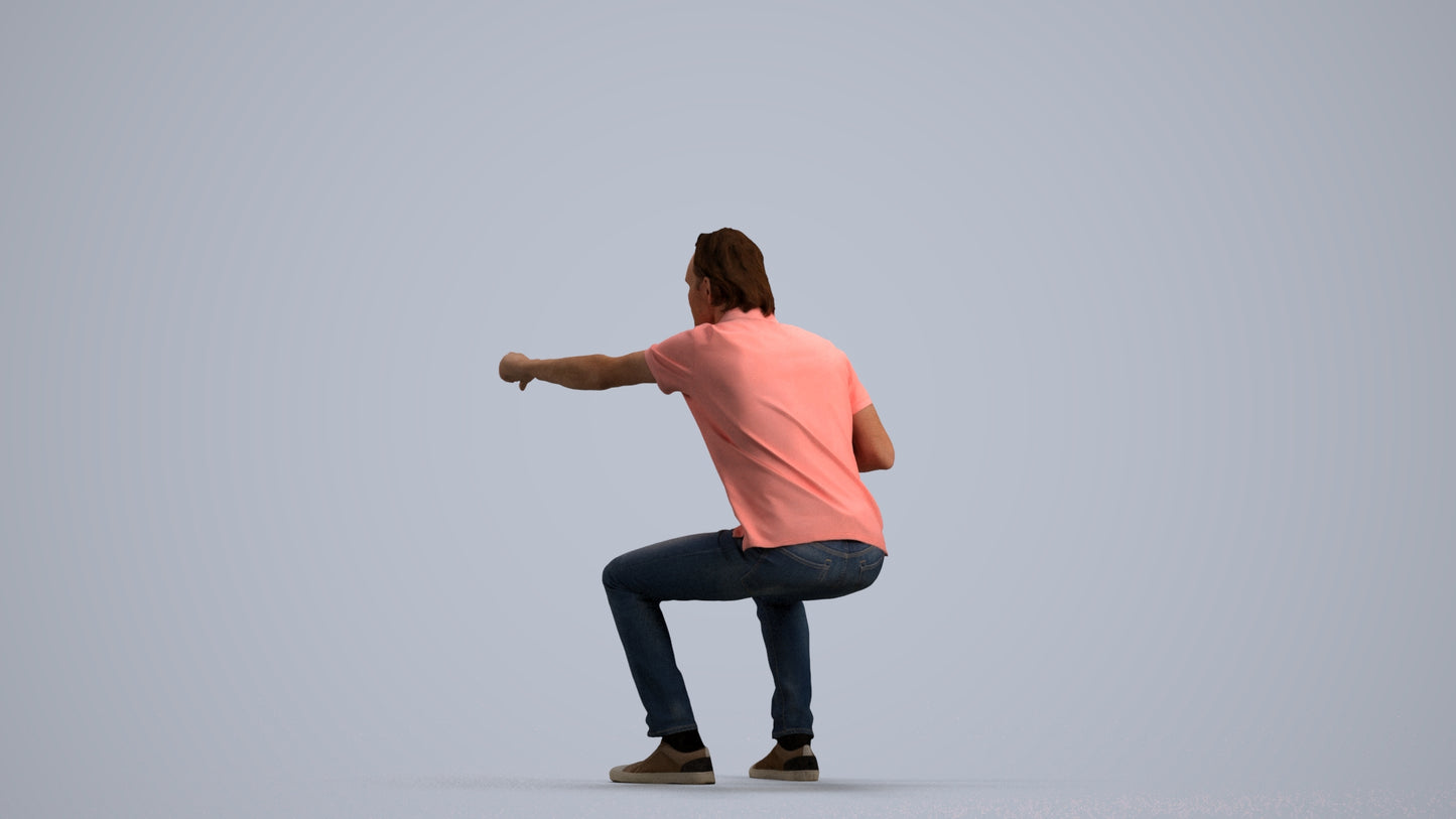 realistic 3D man casual sitting, scanned archviz people for Blender and 3ds Max, front view render
