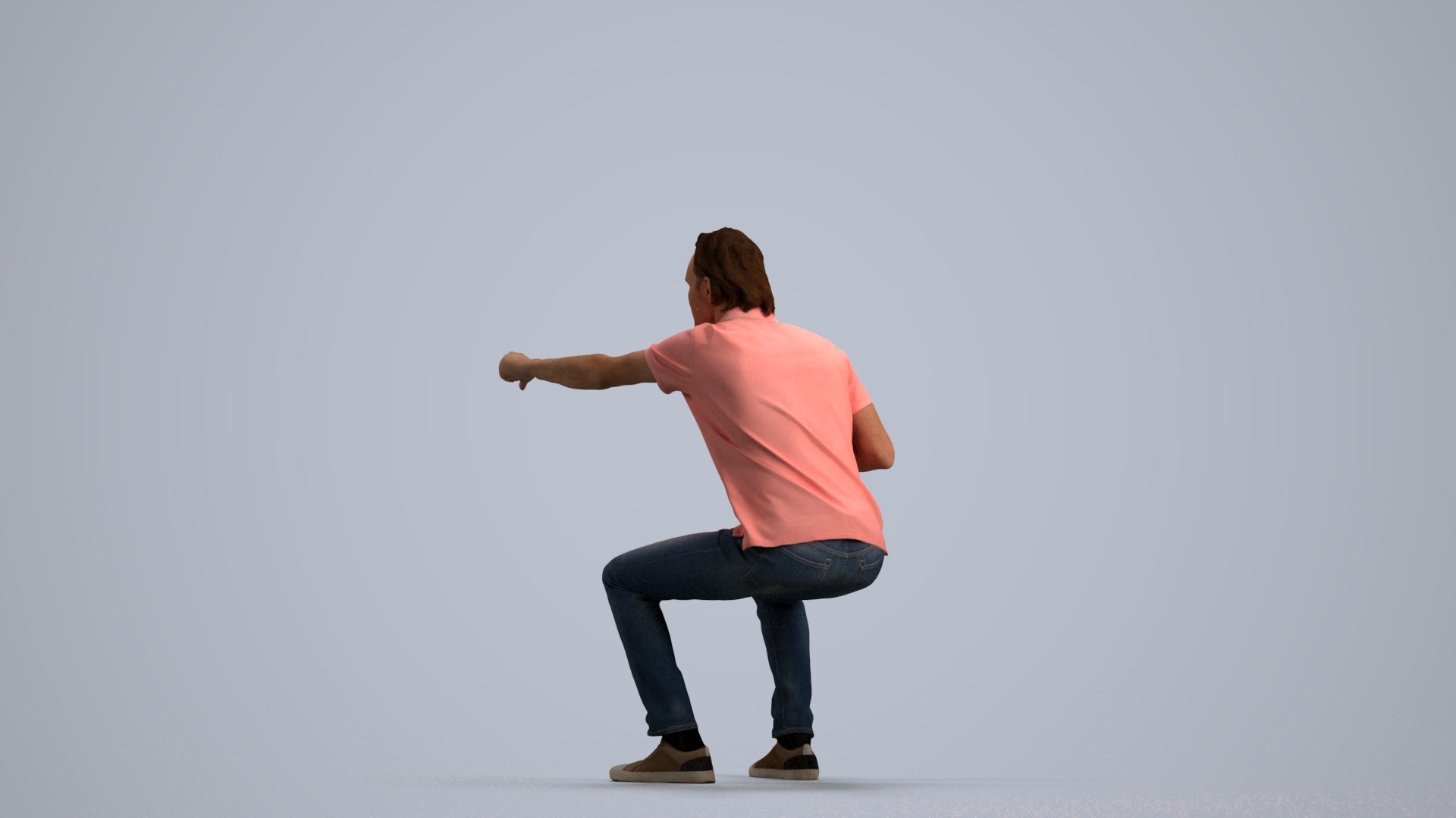 realistic 3D man casual sitting, scanned archviz people for Blender and 3ds Max, front view render