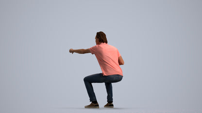 realistic 3D man casual sitting, scanned archviz people for Blender and 3ds Max, front view render