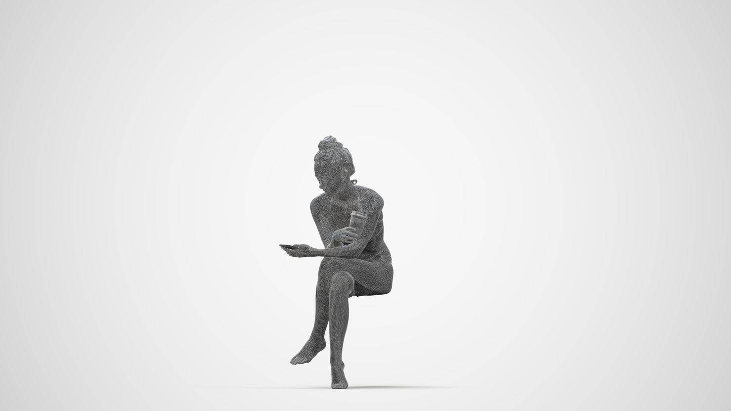 realistic 3D people woman pool, render-ready for V-Ray and Corona, FBX OBJ, wireframe back view