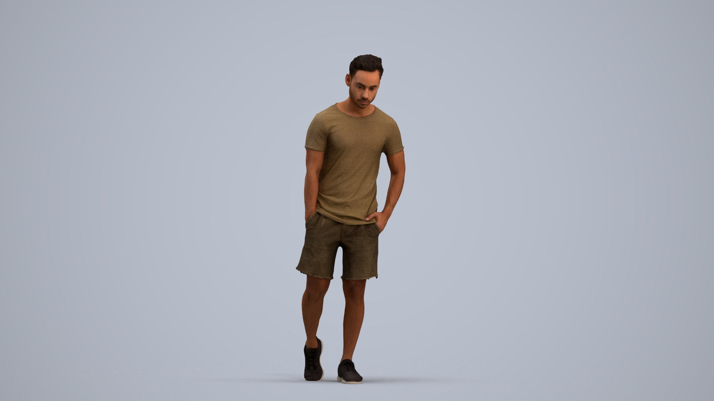 realistic 3D human man casual walking, archviz people FBX OBJ for Blender, standing pose render