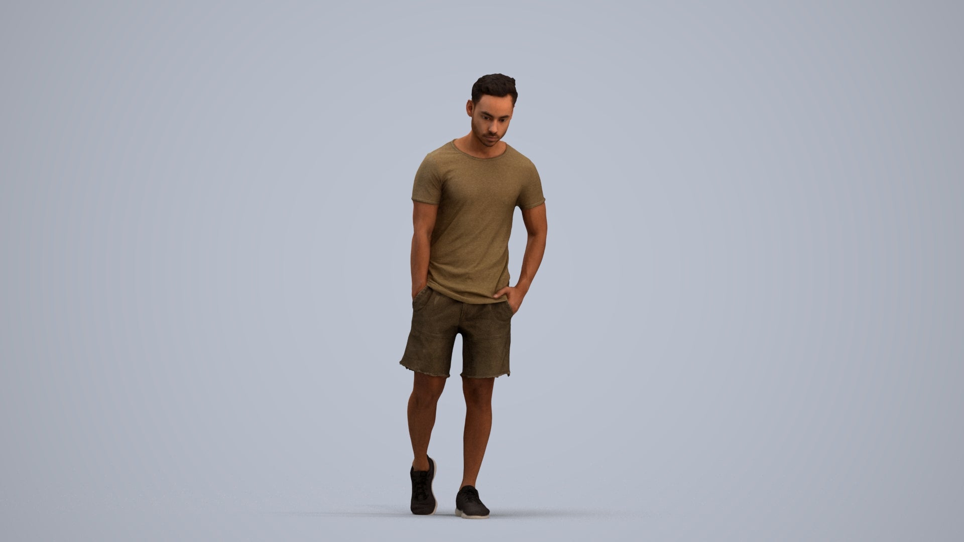 realistic 3D human man casual walking, archviz people FBX OBJ for Blender, standing pose render