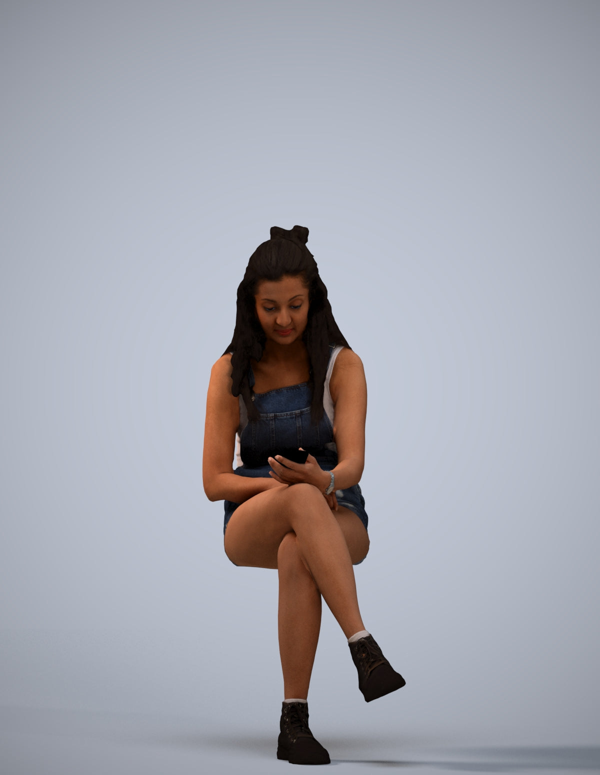 realistic 3D woman casual sitting, scanned archviz people for Blender and 3ds Max