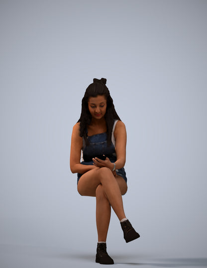 realistic 3D woman casual sitting, scanned archviz people for Blender and 3ds Max