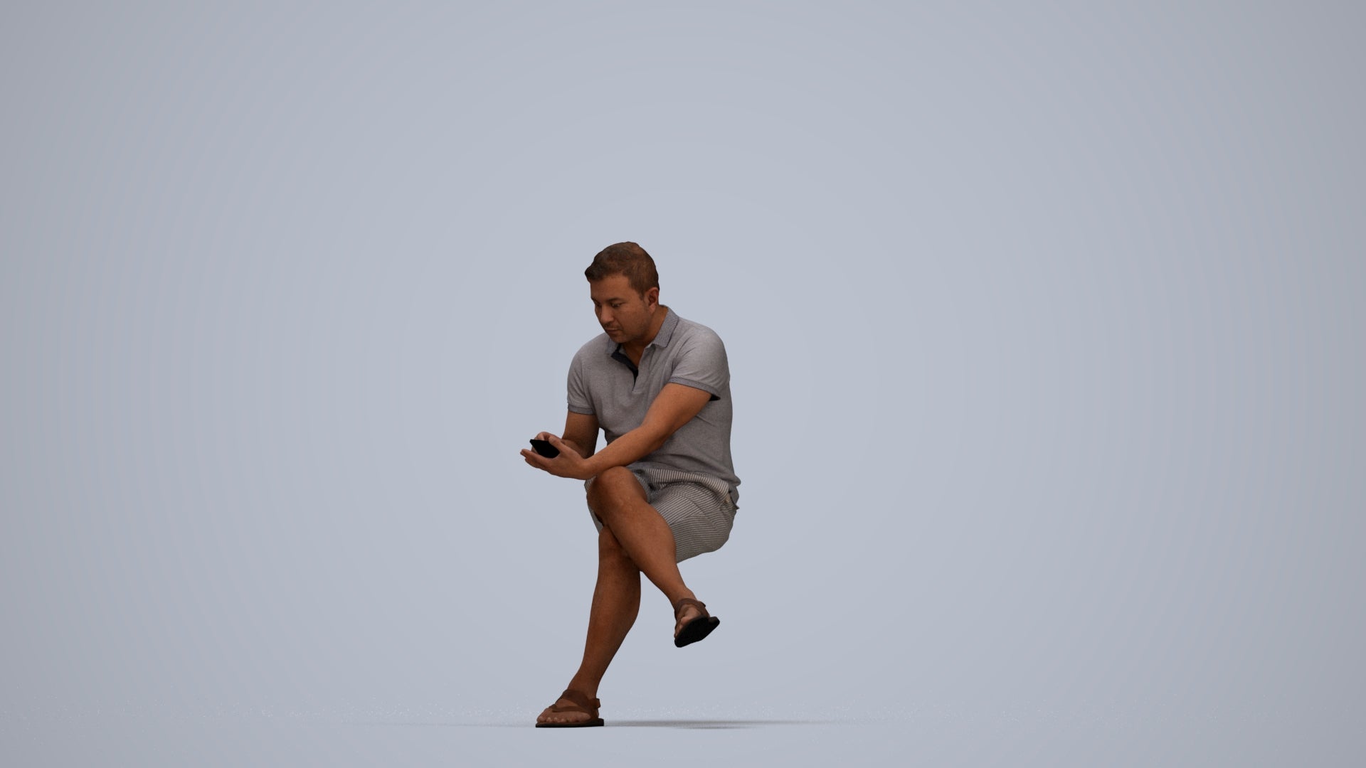 3D people model man casual sitting, scanned human for 3ds Max rendering, top-down view render