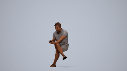 3D people model man casual sitting, scanned human for 3ds Max rendering, top-down view render