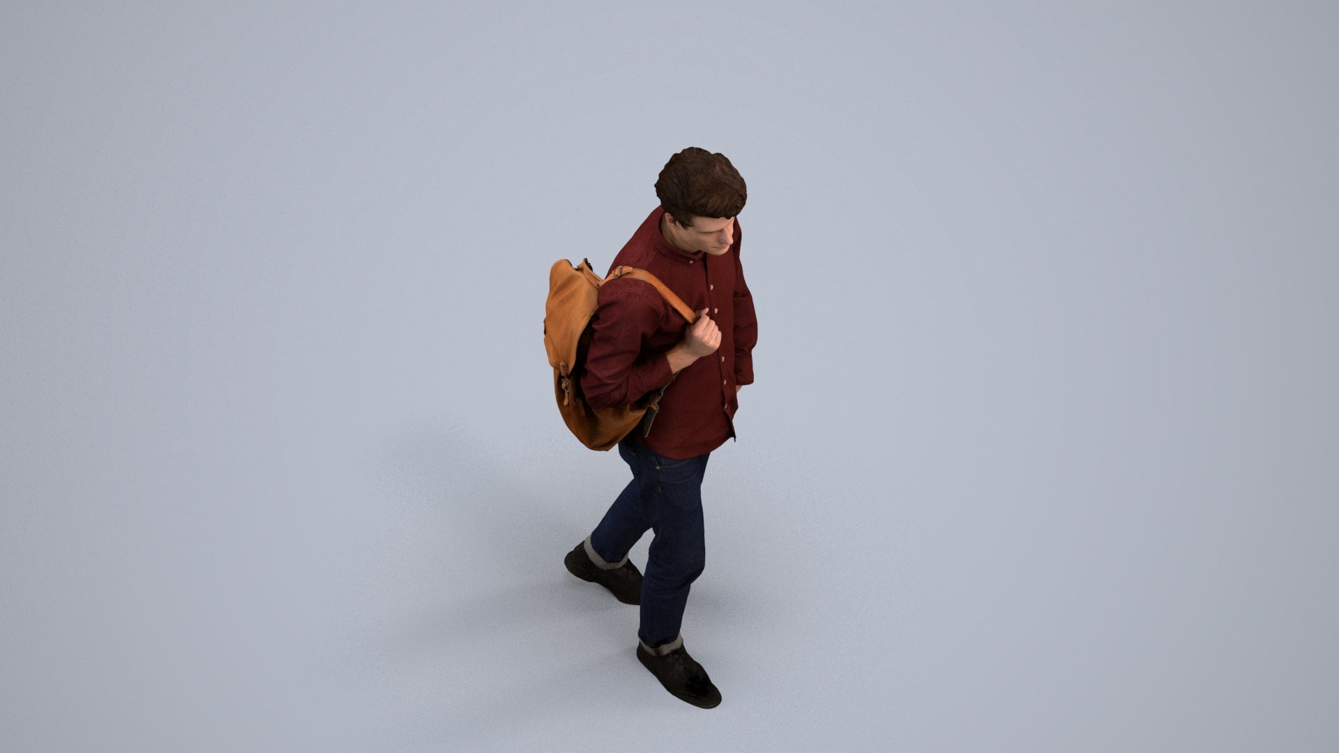 scanned 3D man casual walking, photogrammetry people for Enscape and V-Ray, back view render